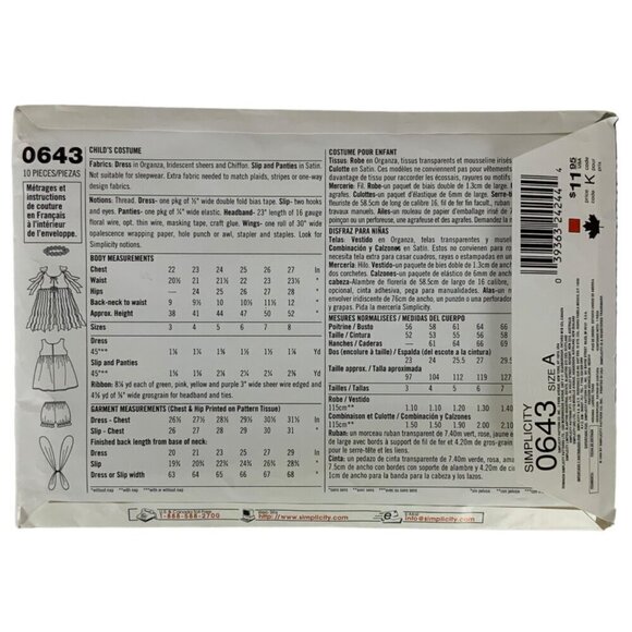 Simplicity 0643 Childs Fairy Costume Sewing Pattern Size A 3-8 Dress & Wings 199 - Picture 2 of 3